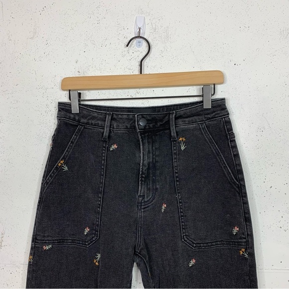 Driftwood Floral Embroidered Black Denim Jogger Pants Size Large - Picture 2 of 7